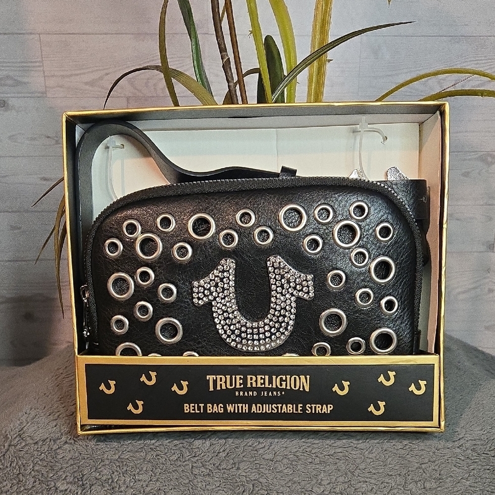 True Religion Black Belt Bag with Silver Accents Sz S/M